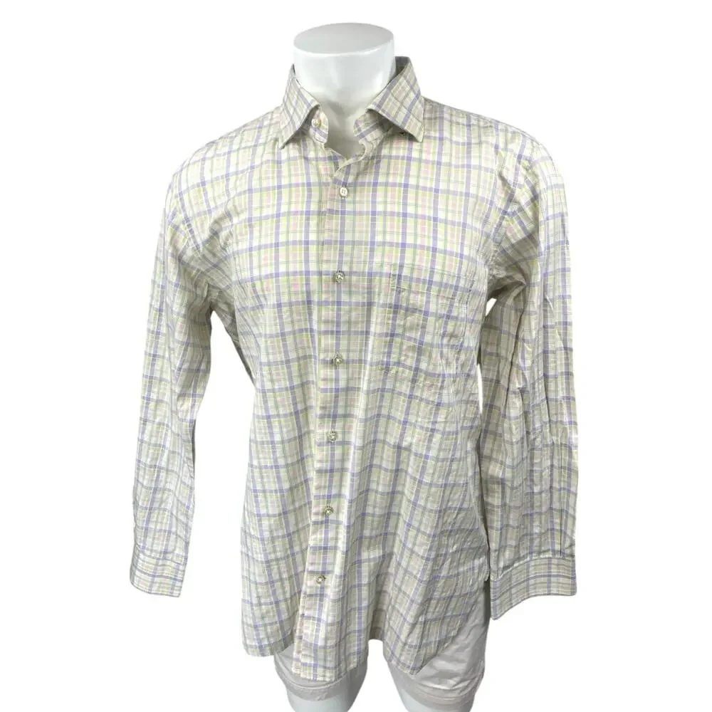 Paul Stuart Men's White Multicolor Plaid Long Sleeve Button Down Pocket Shirt XL